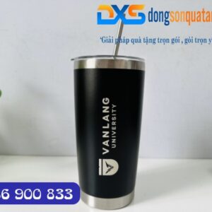Quà Tặng In Logo Trường Đại Học - Ly Giữ Nhiệt Màu Đen Dung Tích 600ml