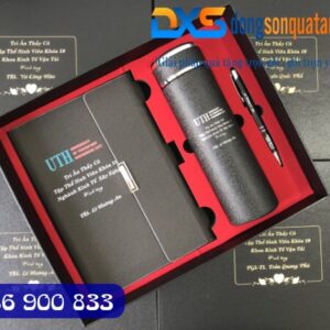 Bộ Quà Tặng Cao Cấp (Sổ Da + Bút + Bình) In Logo Quà Tặng Trường Học