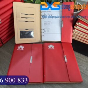 SDX 017 - Sổ Tay Da Bìa Còng Pu Ép Kim Bạc Logo HUAWEI Làm Quà Tặng