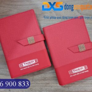 SDX 018 - Sổ Da Bìa Còng Pu Ép Kim Bạc Logo THIBIDI Màu Đỏ A5 KHóa Cài Nam Châm Cao Cấp