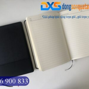 Sỉ Sổ Da Dán Gáy PU In Logo Công Ty Màu Đen Làm Quà Tặng Khách Hàng