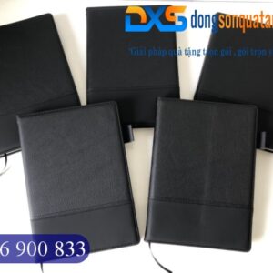 Sỉ Sổ Da Dán Gáy PU In Logo Công Ty Màu Đen Làm Quà Tặng Khách Hàng