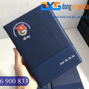 SDX 021 - Sổ Da Dán Gáy Cao Cấp Pu In Logo Doanh Nghiệp Màu Xanh