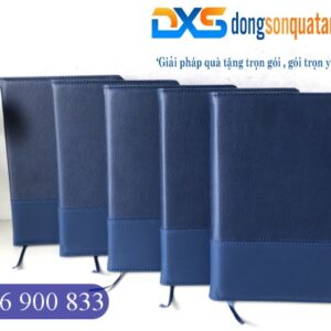 Sổ Da Dán Gáy Cao Cấp Pu In Logo Doanh Nghiệp Màu Xanh