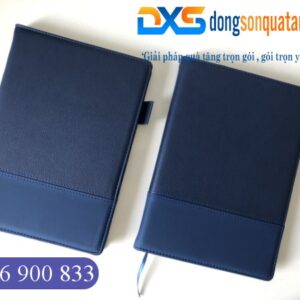 Sổ Da Dán Gáy Cao Cấp Pu In Logo Doanh Nghiệp Màu Xanh