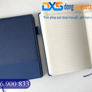 Sổ Da Dán Gáy Cao Cấp Pu In Logo Doanh Nghiệp Màu Xanh