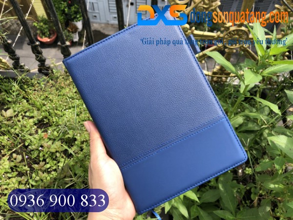 Sổ Da Dán Gáy Cao Cấp Pu In Logo Doanh Nghiệp Màu Xanh