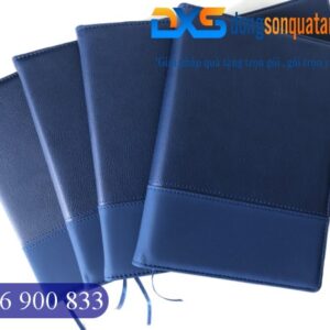 Sổ Da Dán Gáy Cao Cấp Pu In Logo Doanh Nghiệp Màu Xanh