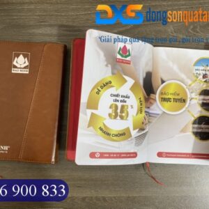 Sổ Bìa Da Pu Dán Gáy Ép Kim Bạc Logo Bảo Minh Làm Quà Tặng Quảng Cáo